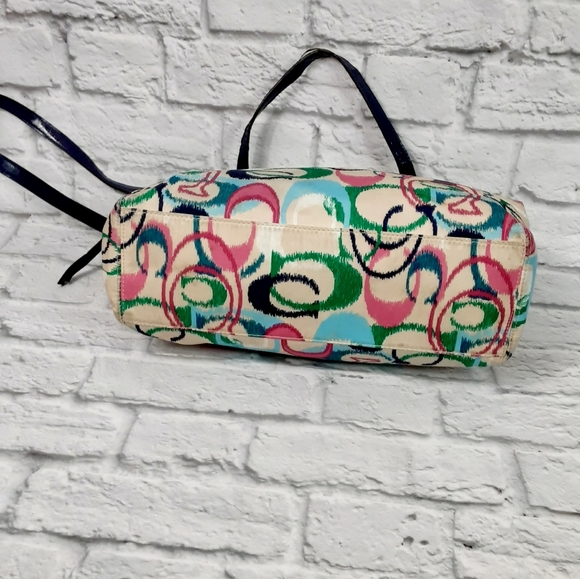 Coach multi color print logo canvas and leather satchel bag - Picture 5 of 16